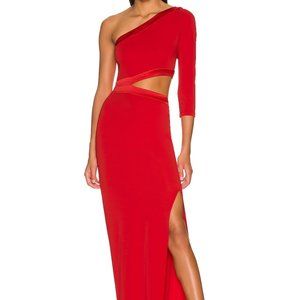 Alice + Olivia Michele High Slit One Shoulder Cutout Red Poppy Maxi Dress